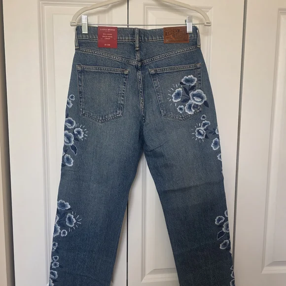 Lucky Brand High Rise 90s Loose Crop Blue Floral Straight Leg Jeans - Picture 2 of 4